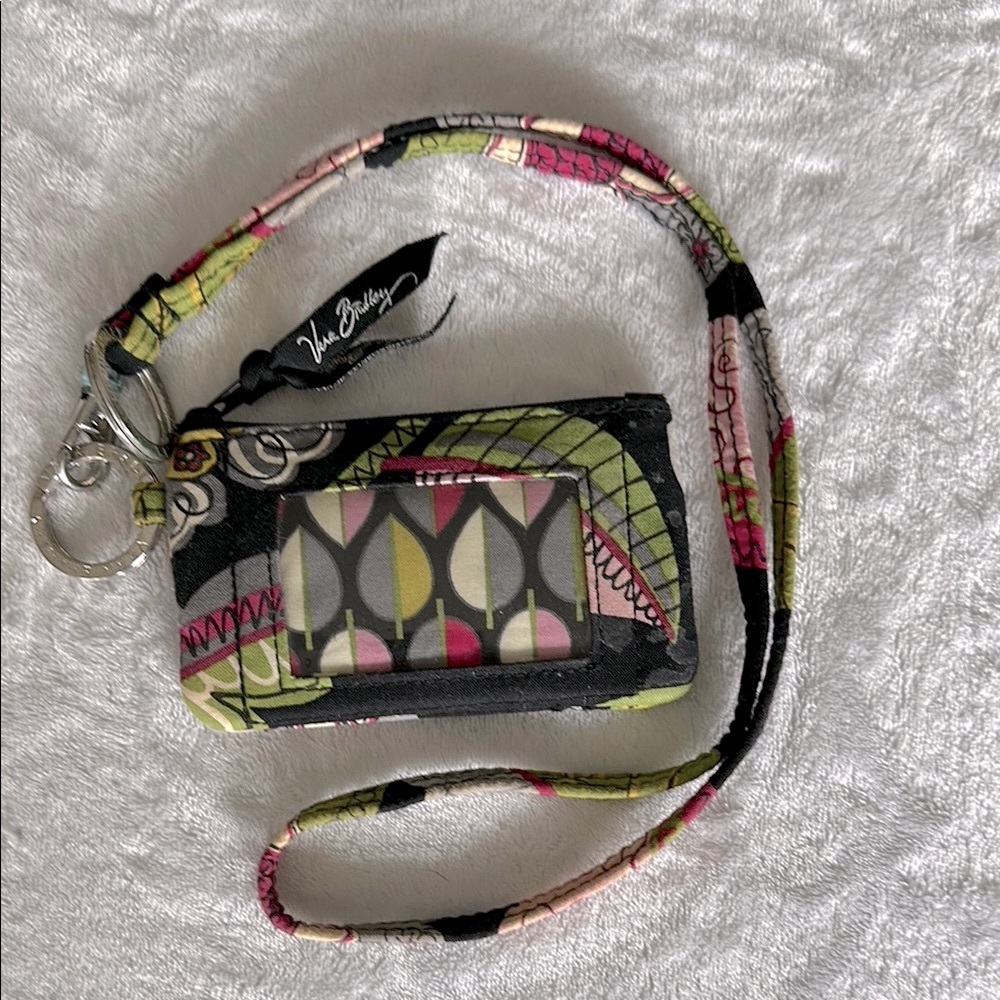 Vera Bradley Black and Pink Patterned ID Holder with Lanyard